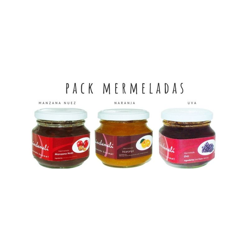 QUINCHAMALI MERMELADA GOURMET - Pack Manzana nuez Naranja Uva
