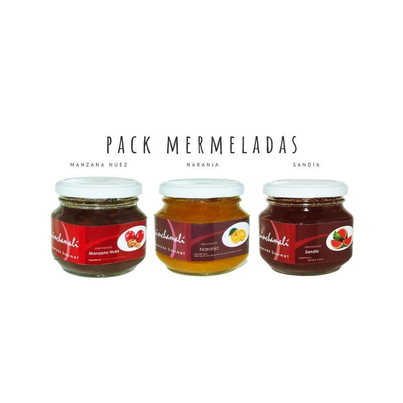 QUINCHAMALI MERMELADA GOURMET - Pack Manzana nuez Naranja Sandía