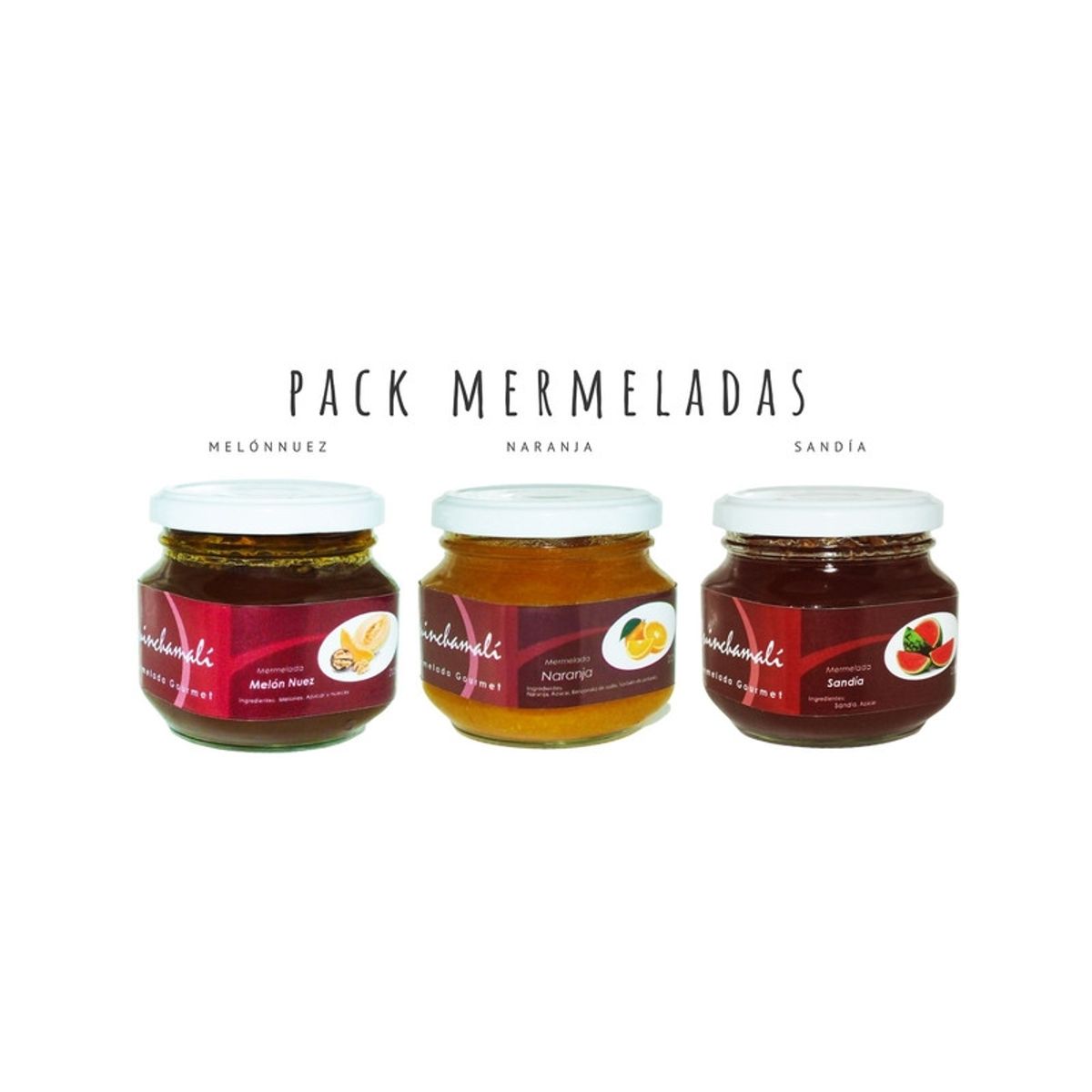 QUINCHAMALI MERMELADA GOURMET - Pack Melón nuez Naranja Sandía