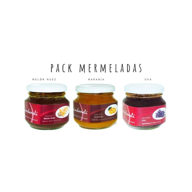 QUINCHAMALI MERMELADA GOURMET - Pack Melón nuez Naranja Uva