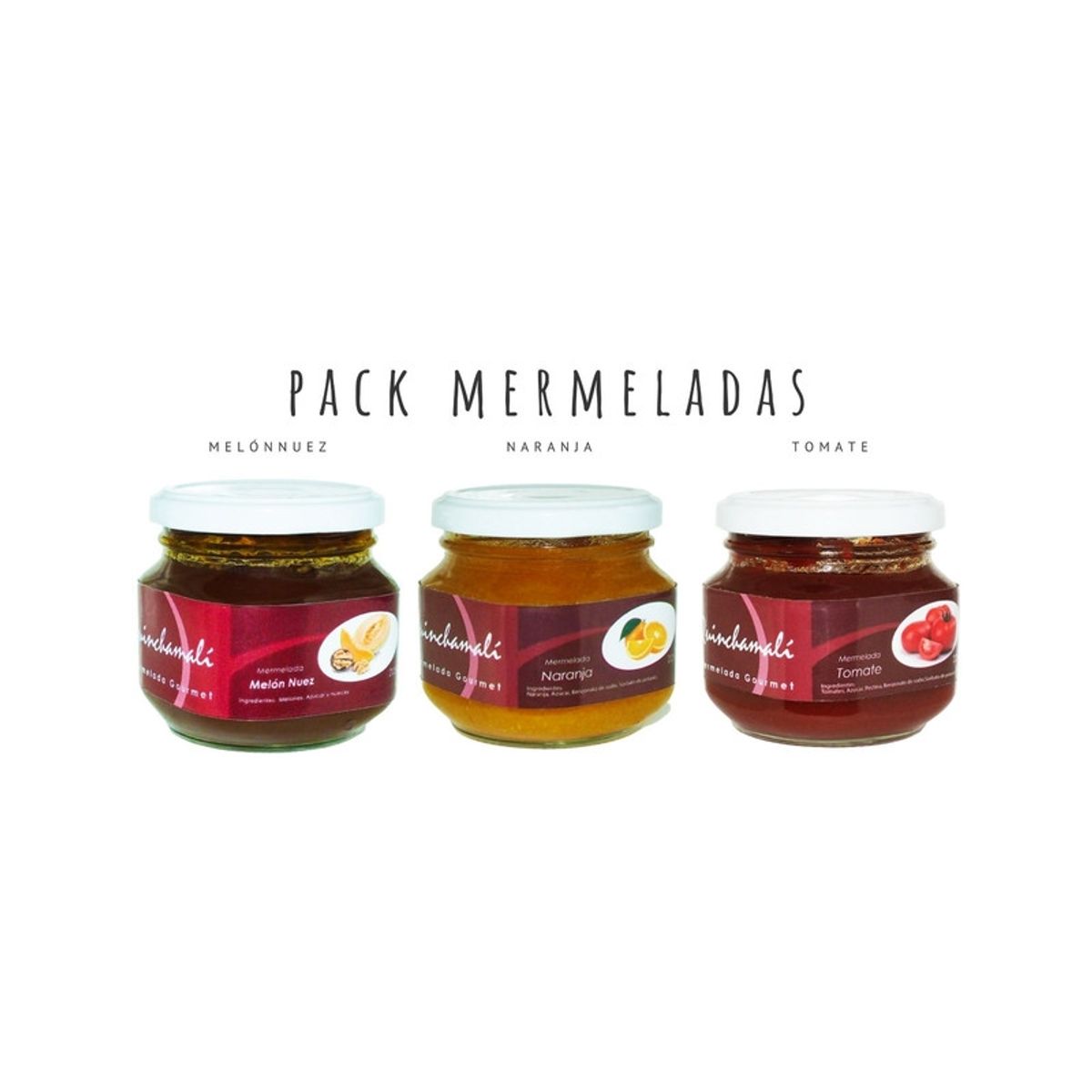 QUINCHAMALI MERMELADA GOURMET - Pack Melón nuez Naranja Tomate