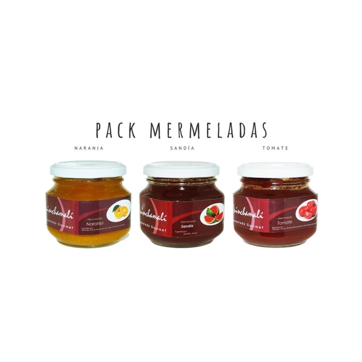 QUINCHAMALI MERMELADA GOURMET - Pack Naranja Sandía Tomate