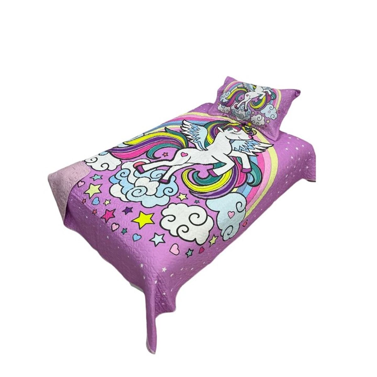 GENERICO - CUBRECAMA QUILT PARA NIÑA 1.5 PLAZA DISEÑO UNICORNIO ARCOIRIS