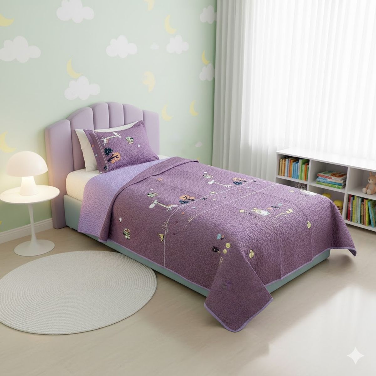 GENERICO - CUBRECAMA QUILT PARA NIÑA 1.5 PLAZA DISEÑO LILA INFANTIL