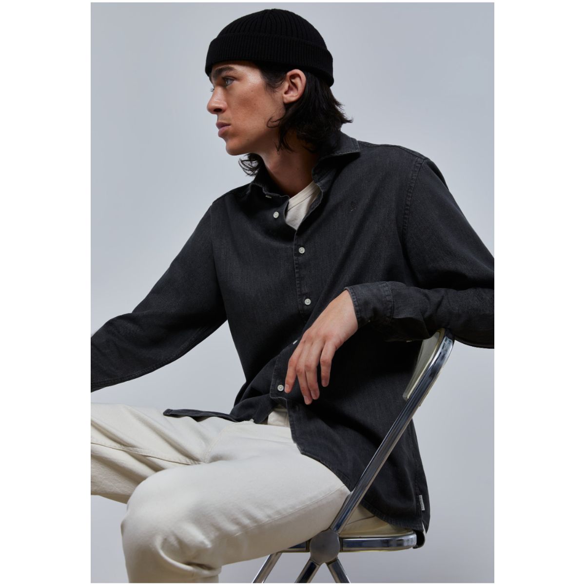 SCALPERS - Camisa Denim Lavada Calavera Tono Light Grey