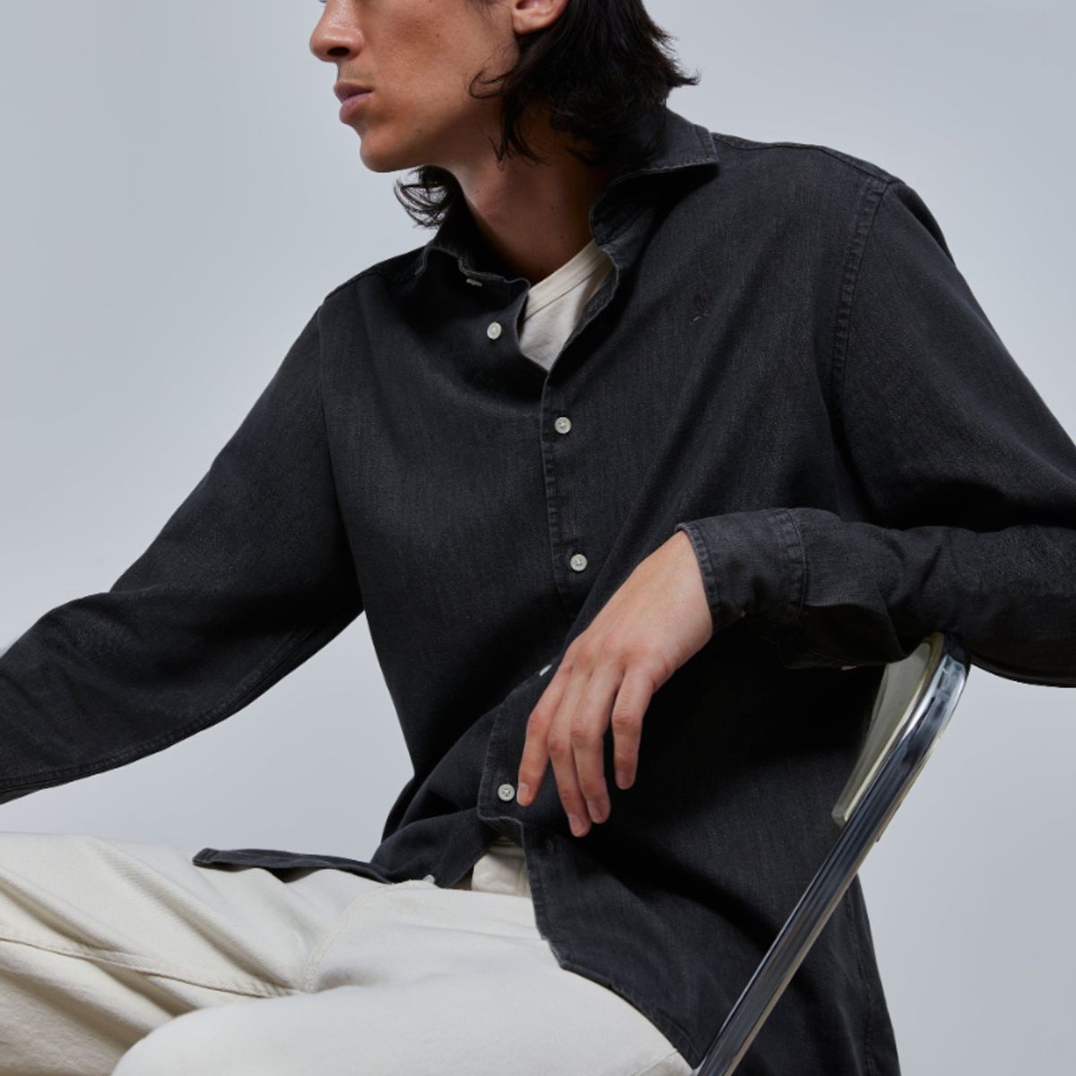 SCALPERS - Camisa Denim Lavada Calavera Tono Light Grey