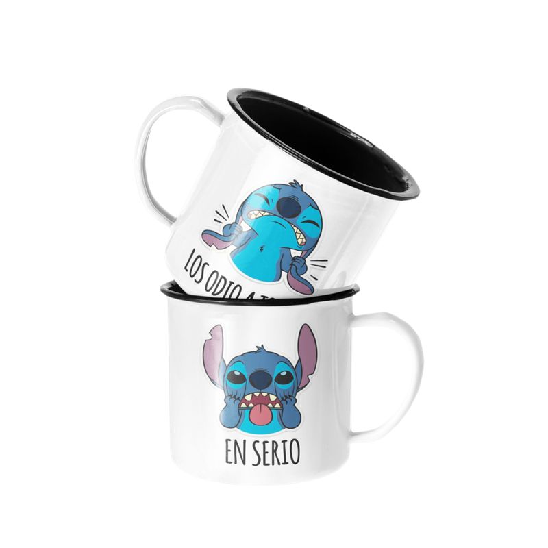 SM - Taza Enlozada Lechera Stitch Los Odio a Todos en Serio - Blanco