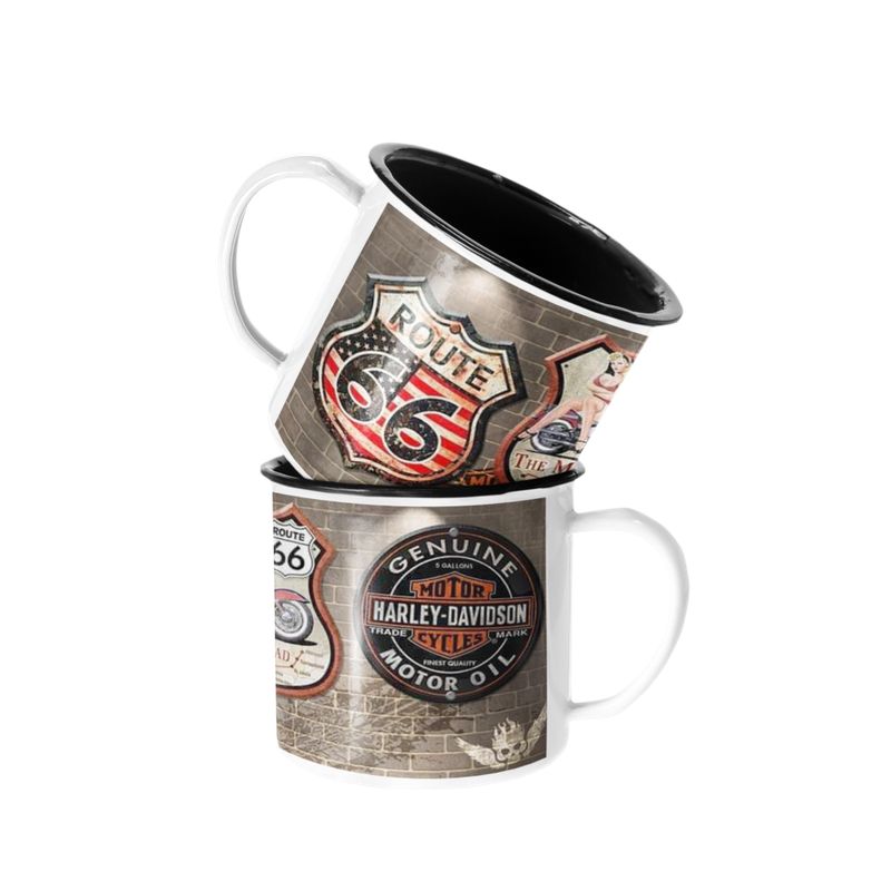 SM - Taza Enlozada Lechera Harley Davidson Ruta 66 Vintage SM