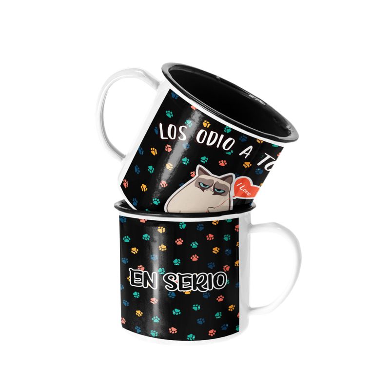 SM - Taza Enlozada Lechera Gato Los Odio a Todos En Serio - Blanco