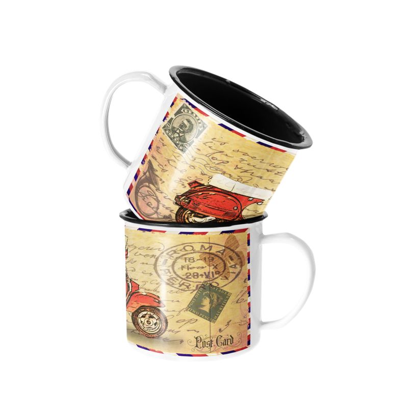 SM - Taza Enlozada Lechera Carta Vespa a Roma Vintage - Blanco