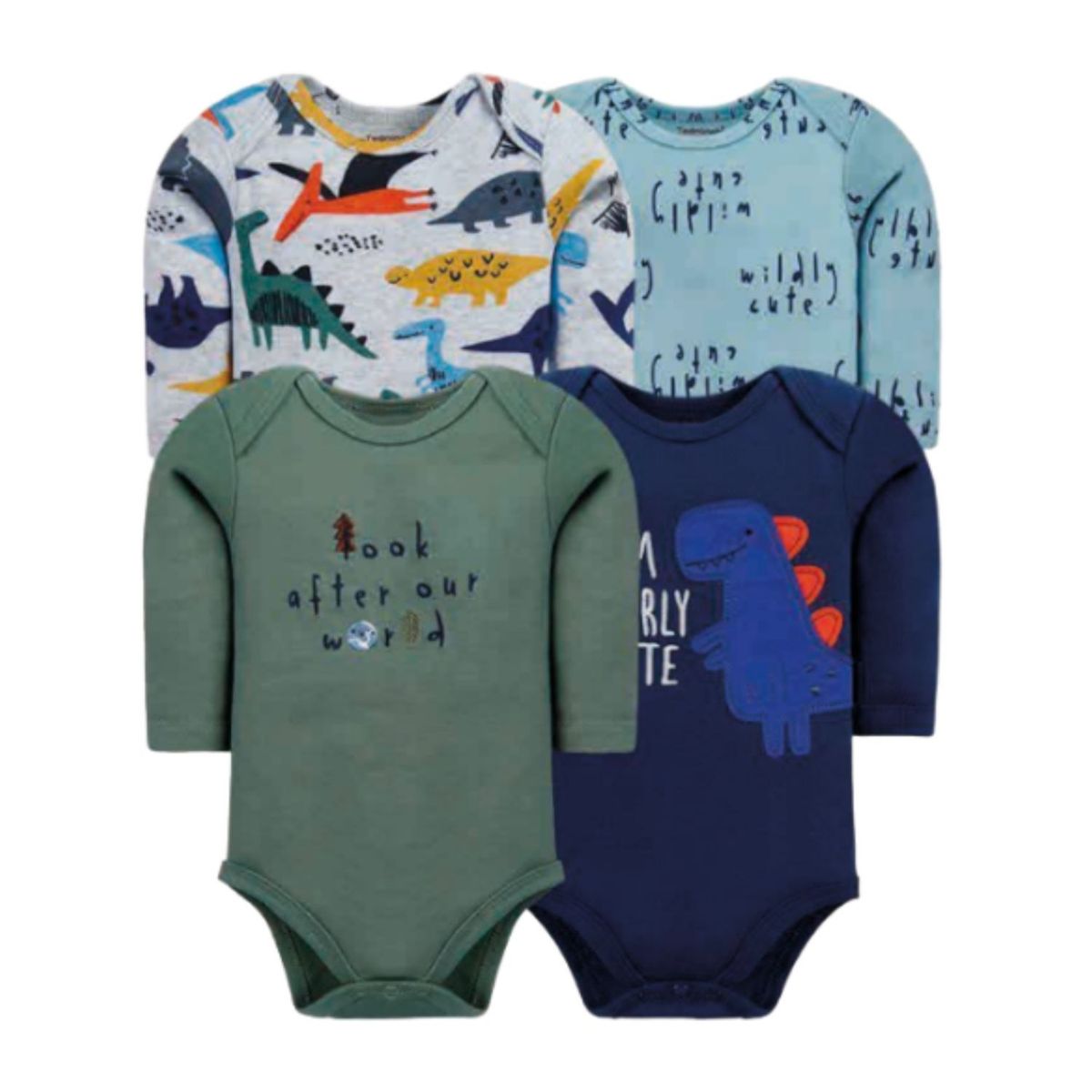 TEDMIMAK - Pack 4 Bodys Tedmimak Niño Manga Larga Look After Verde 100% Algodón