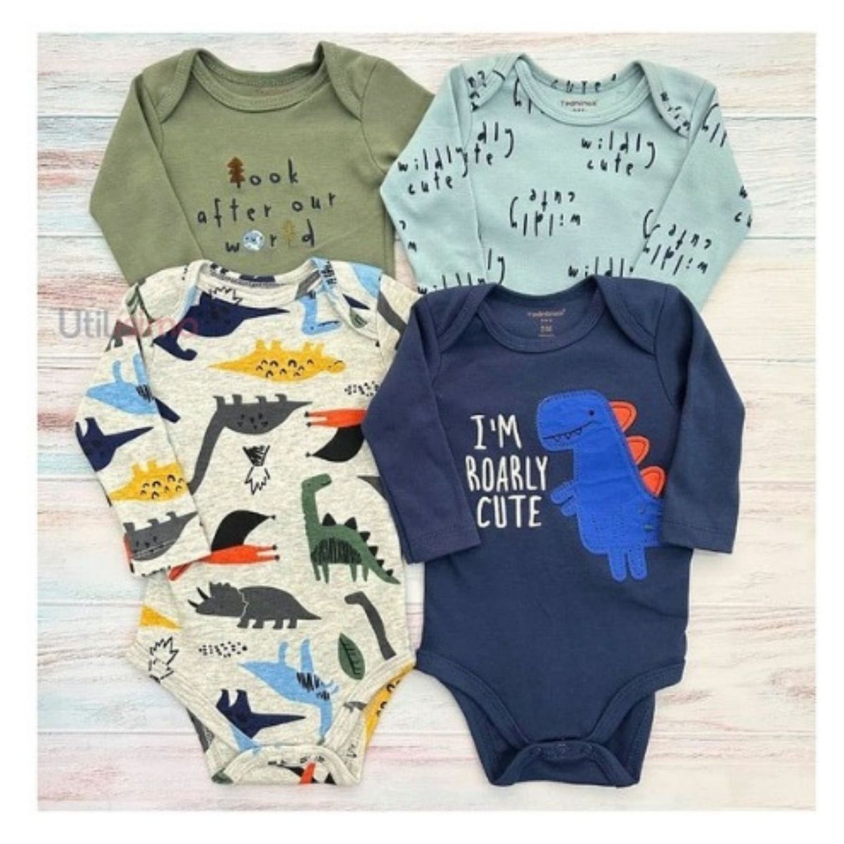 TEDMIMAK - Pack 4 Bodys Tedmimak Niño Manga Larga Look After Verde 100% Algodón