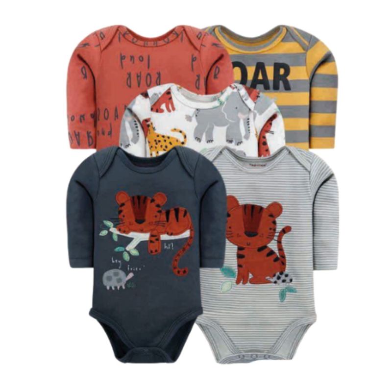TEDMIMAK - Pack 5 Bodys Tedmimak Niño Manga Larga Roar Azul Oscuro 100% Algodón