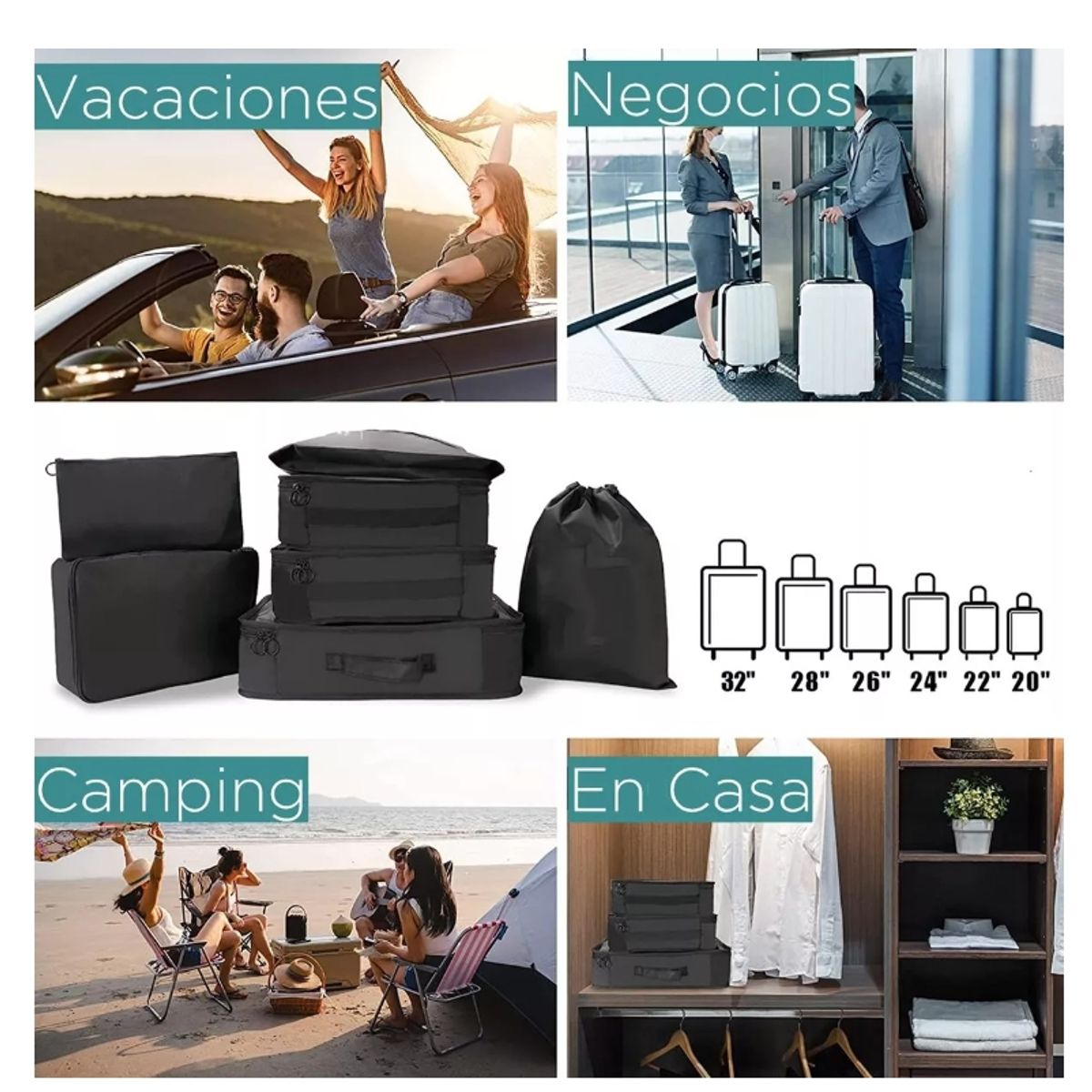 GENERICO - Organizador Maleta Set 8 Bolsas Casatua Viaje Equipaje.