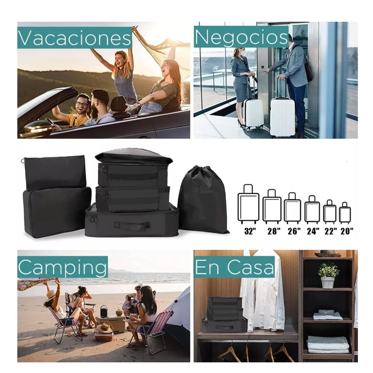 GENERICO - Organizador Maleta Set 8 Bolsas Casatua Viaje Equipaje.