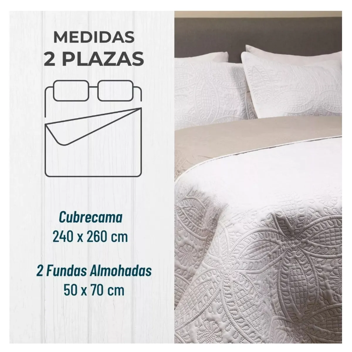 GENERICO - Cubrecama Quilt Reversible +funda Almohada 2 Plazas 240x260