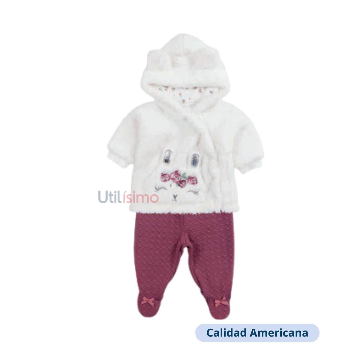 TEDMIMAK - Set Invierno 2 Piezas Polerón y Pantalón Niña Coneja Blanco Tedmimak