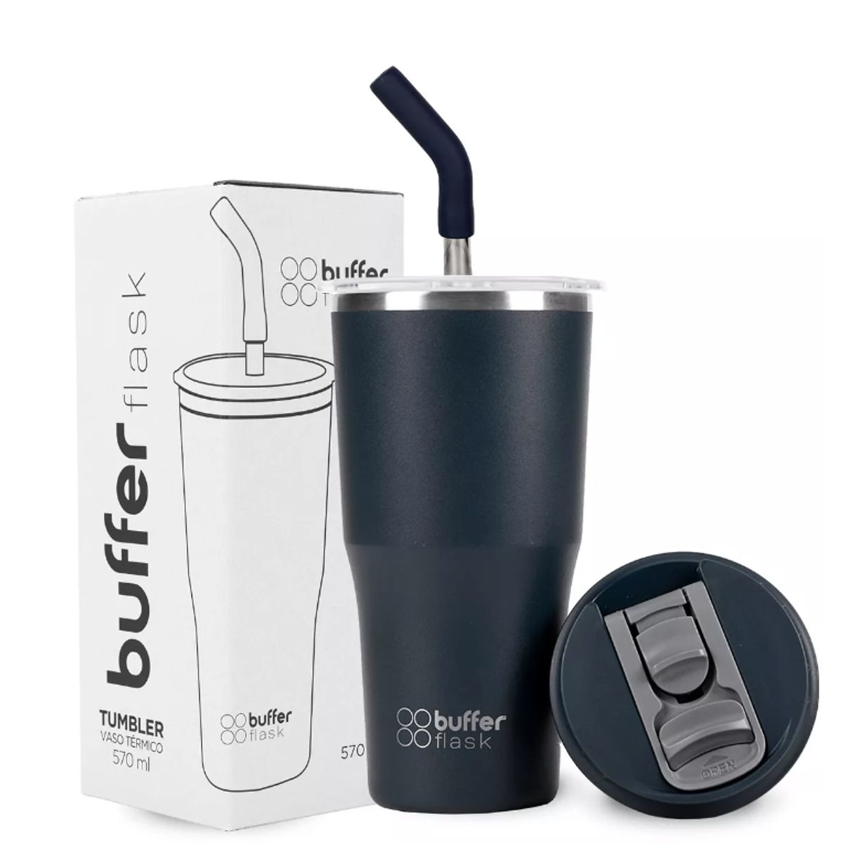 GENERICO - Mug Vaso Termo Para Agua Cafe 570ml Buffer Acero Inox +tapas