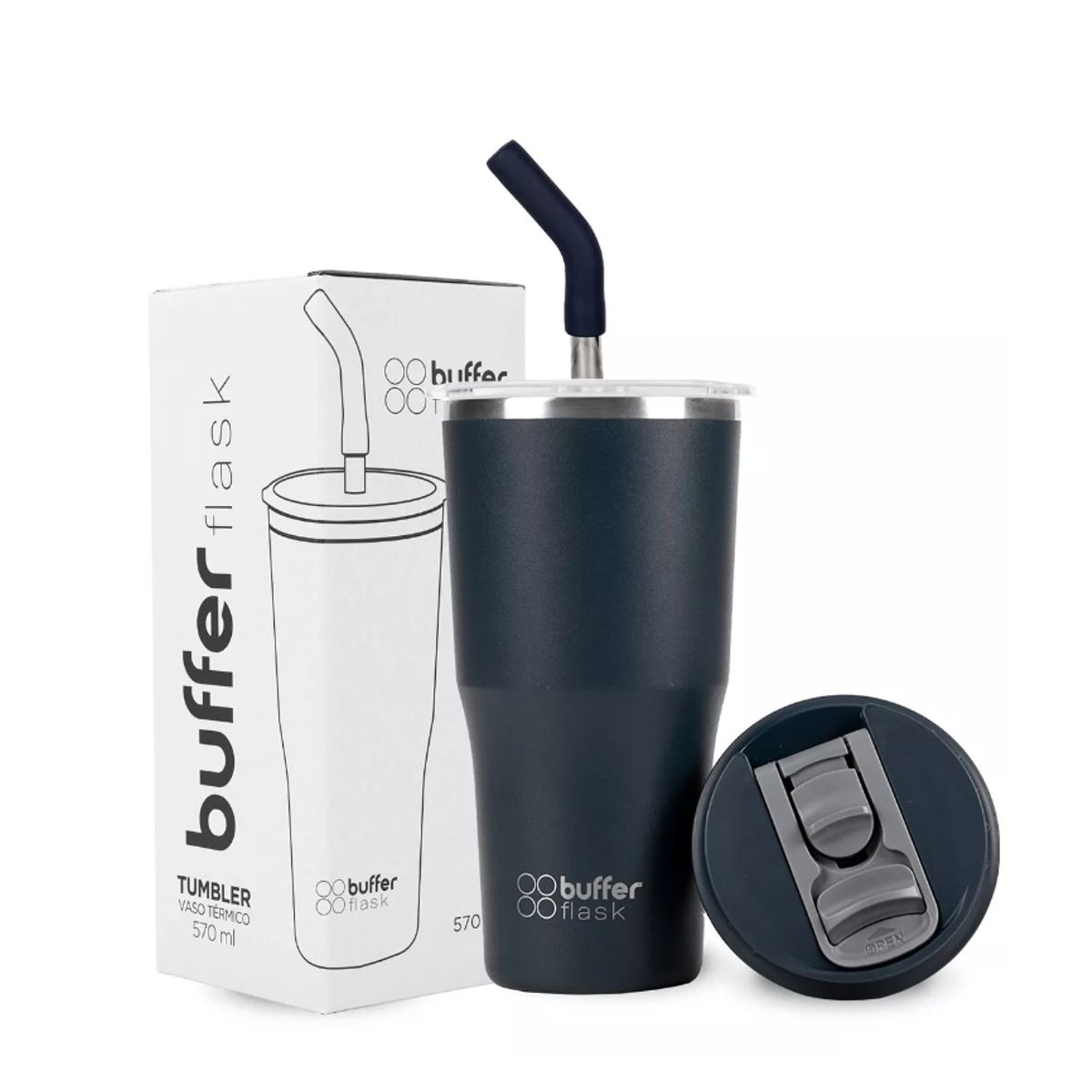 GENERICO - Mug Vaso Termo Para Agua Cafe 570ml Buffer Acero Inox +tapas
