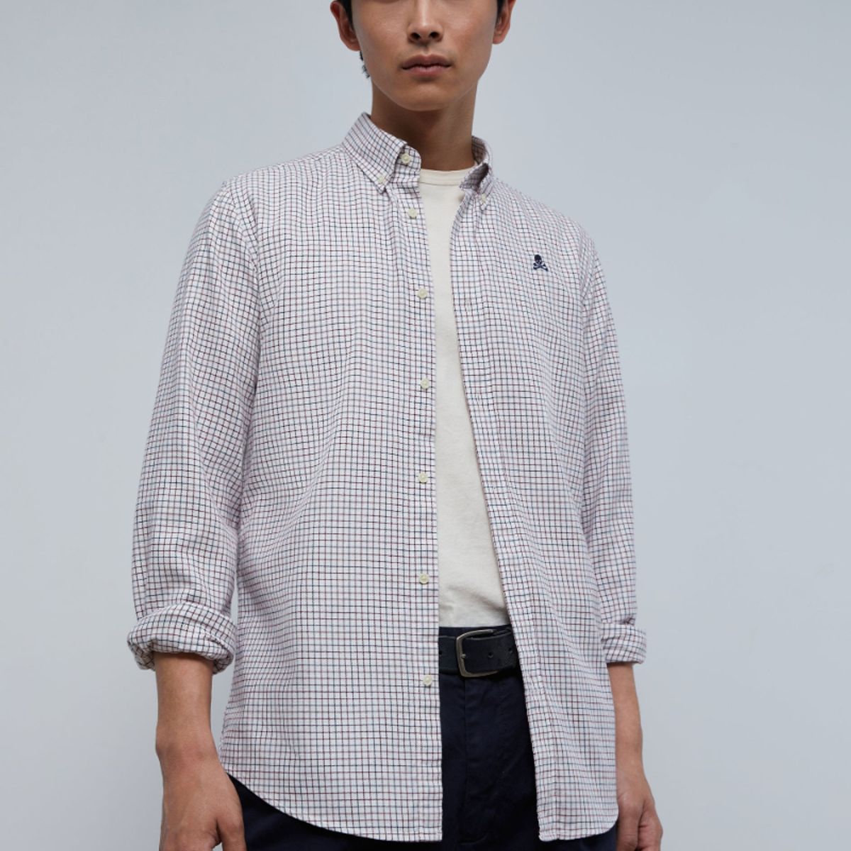 SCALPERS - Camisa Cuadros Calavera Contraste Burgundy Check