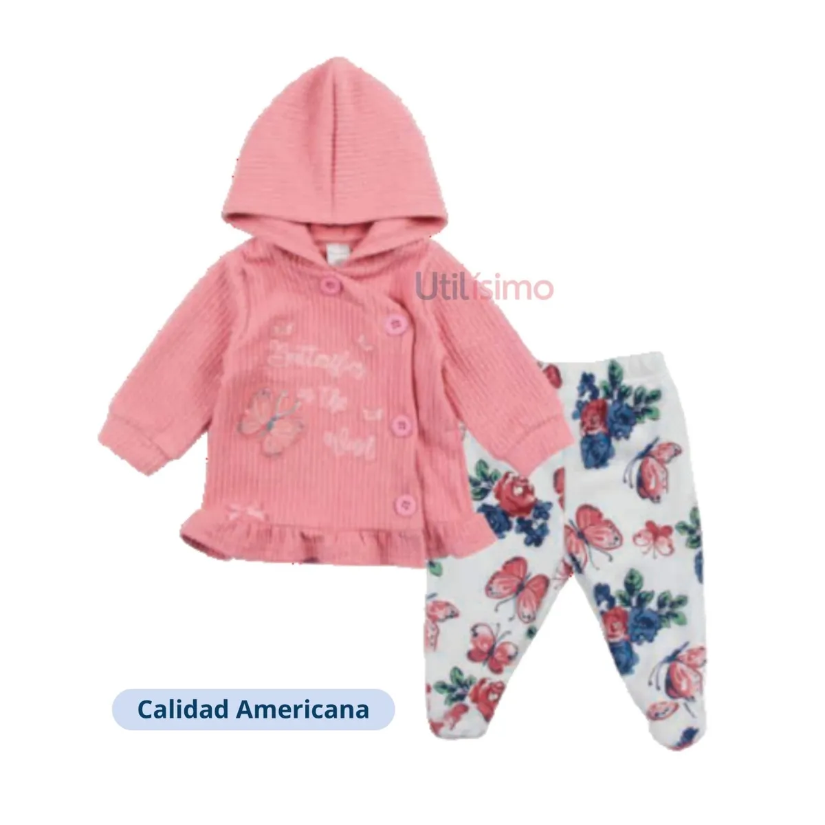 TEDMIMAK - Set 2 Piezas Polerón Pantalón Niña Mariposa Rosa Tedmimak 100% Algodón