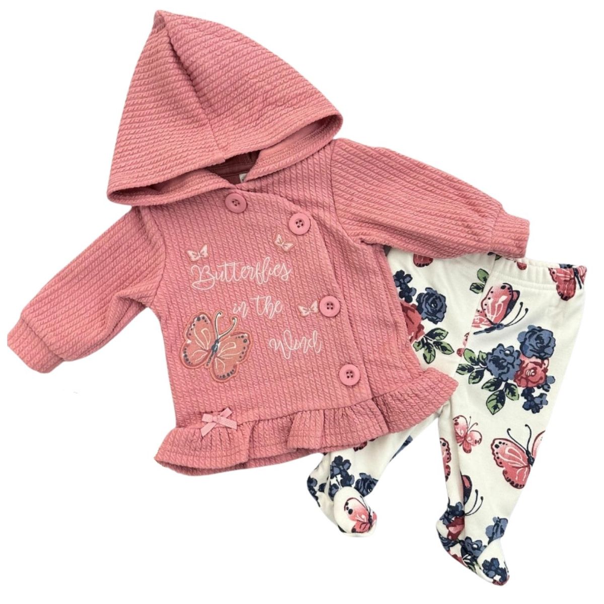 TEDMIMAK - Set 2 Piezas Polerón Pantalón Niña Mariposa Rosa Tedmimak 100% Algodón