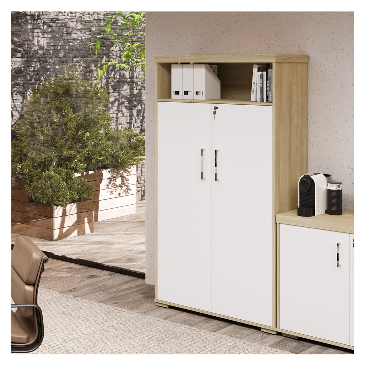 RODLER - Estante Organizador con Llave Oficina Blanco con Café