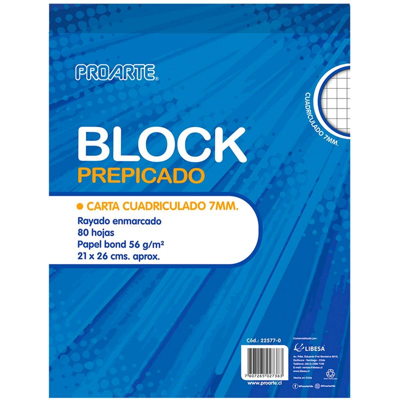 PROARTE - Block Prepicado Proarte Carta 80hjs 7mm
