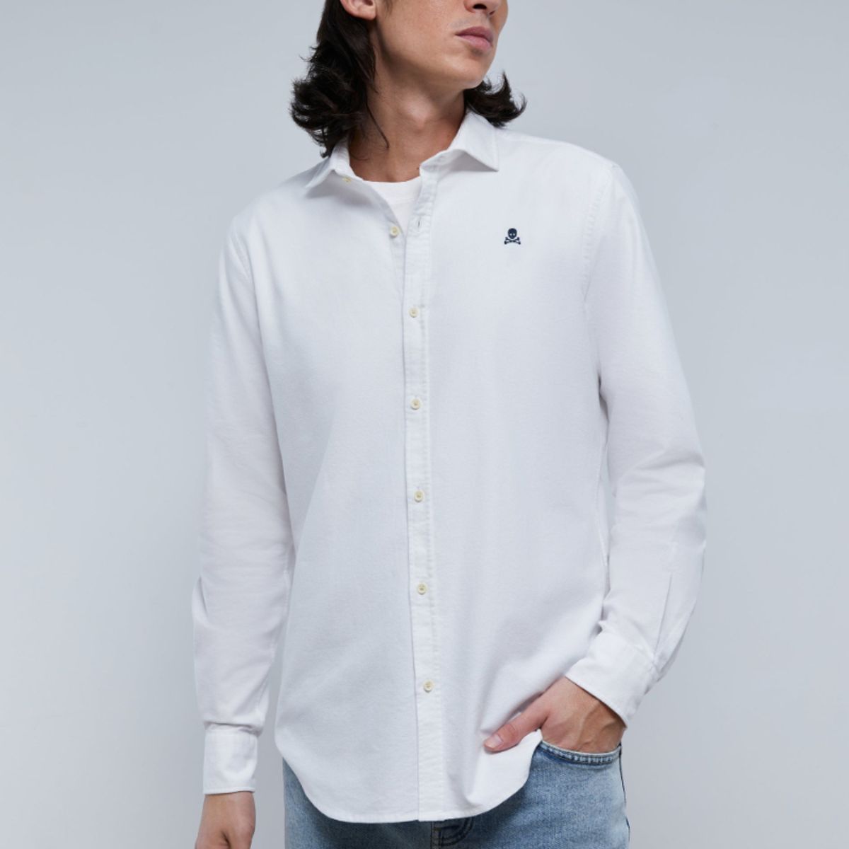 SCALPERS - Camisa Oxford Calavera Contraste White