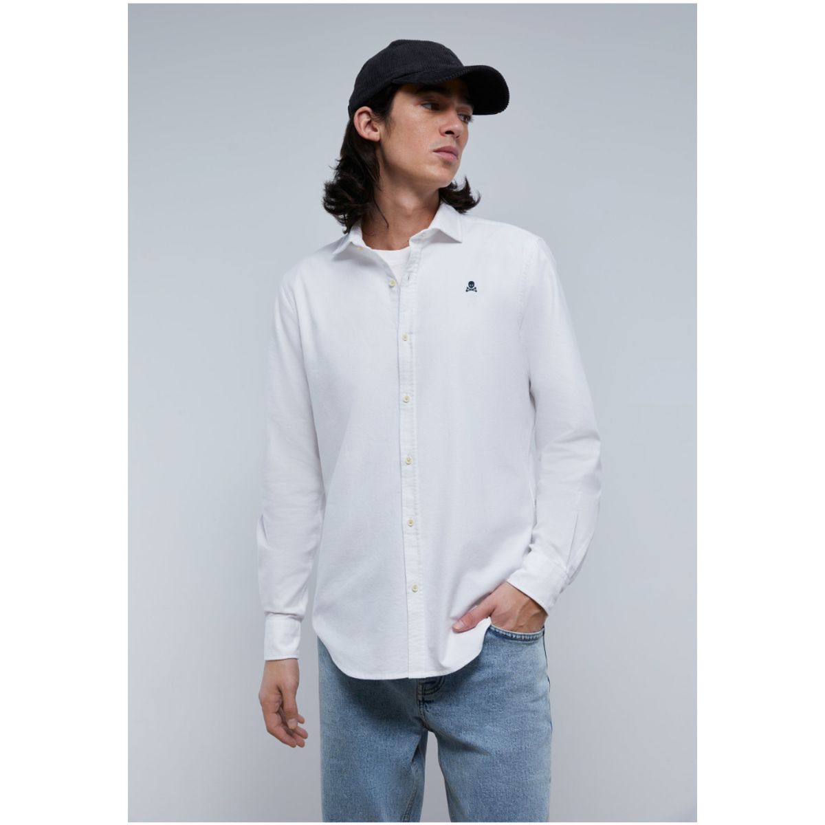 SCALPERS - Camisa Oxford Calavera Contraste White
