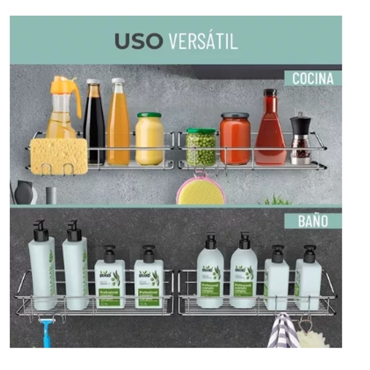 GENERICO - Organizador De Ducha Set X2 Repisa Baño Adhesivo Inoxidable