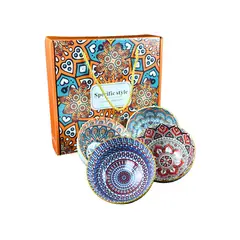 SOLEIO - Set 4 Bowl Cuencos Cerámicos 300 Ml Estilo Bohemio