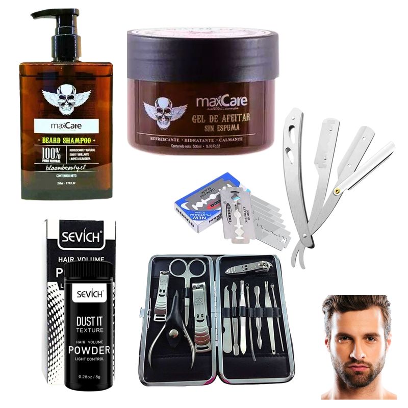 GENERICO - Kit De Barba Pelo Uñas + Shampoo Polvo Gel Afeitar Navajas