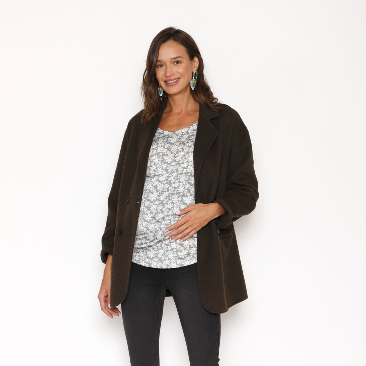 NALA - Polera Maternal Básica Florcitas Verdes Nala Maternity