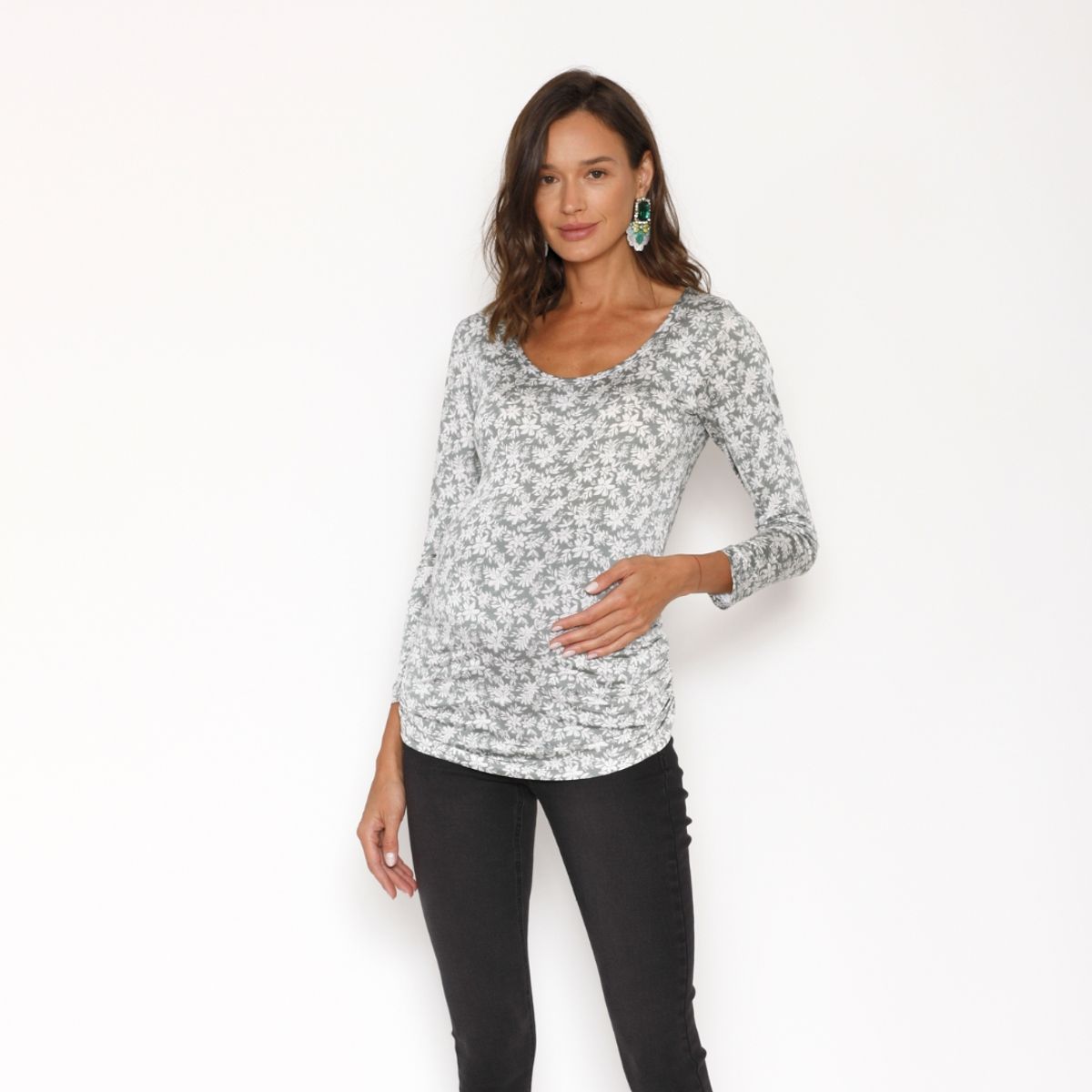 NALA - Polera Maternal Básica Florcitas Verdes Nala Maternity