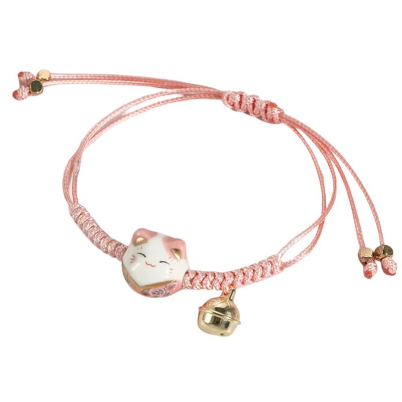 GENERICO - Pulsera de Protección Hilo Rosa Gato de la Suerte