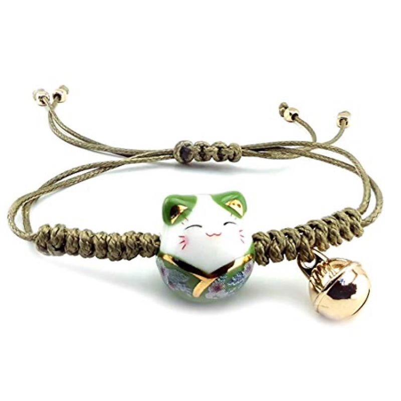 GENERICO - Pulsera de Protección Hilo Verde Gato de la Suerte