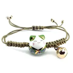 GENERICO - Pulsera de Protección Hilo Verde Gato de la Suerte