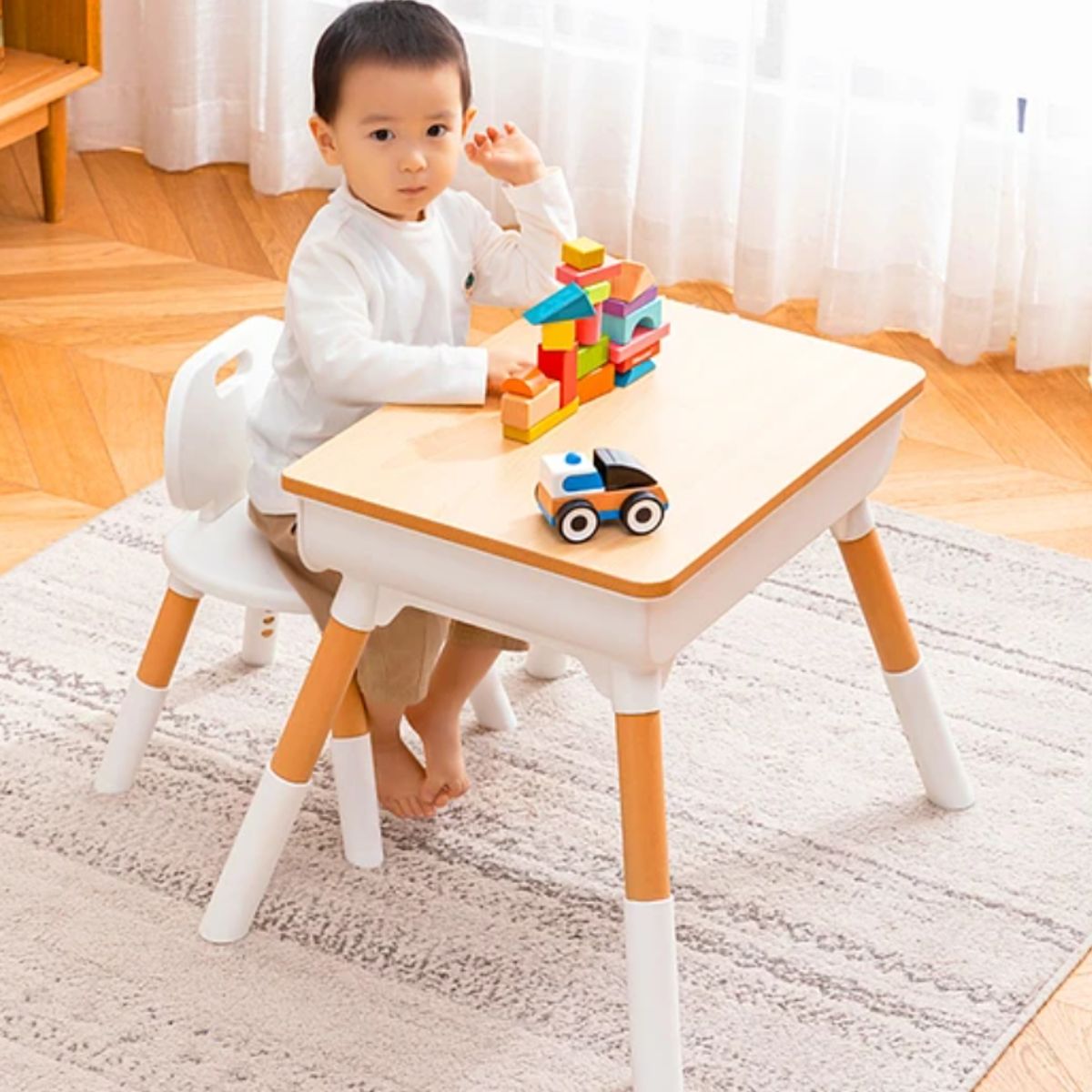 KIDSCOOL - Mesa Con silla School Blanco Caramelo