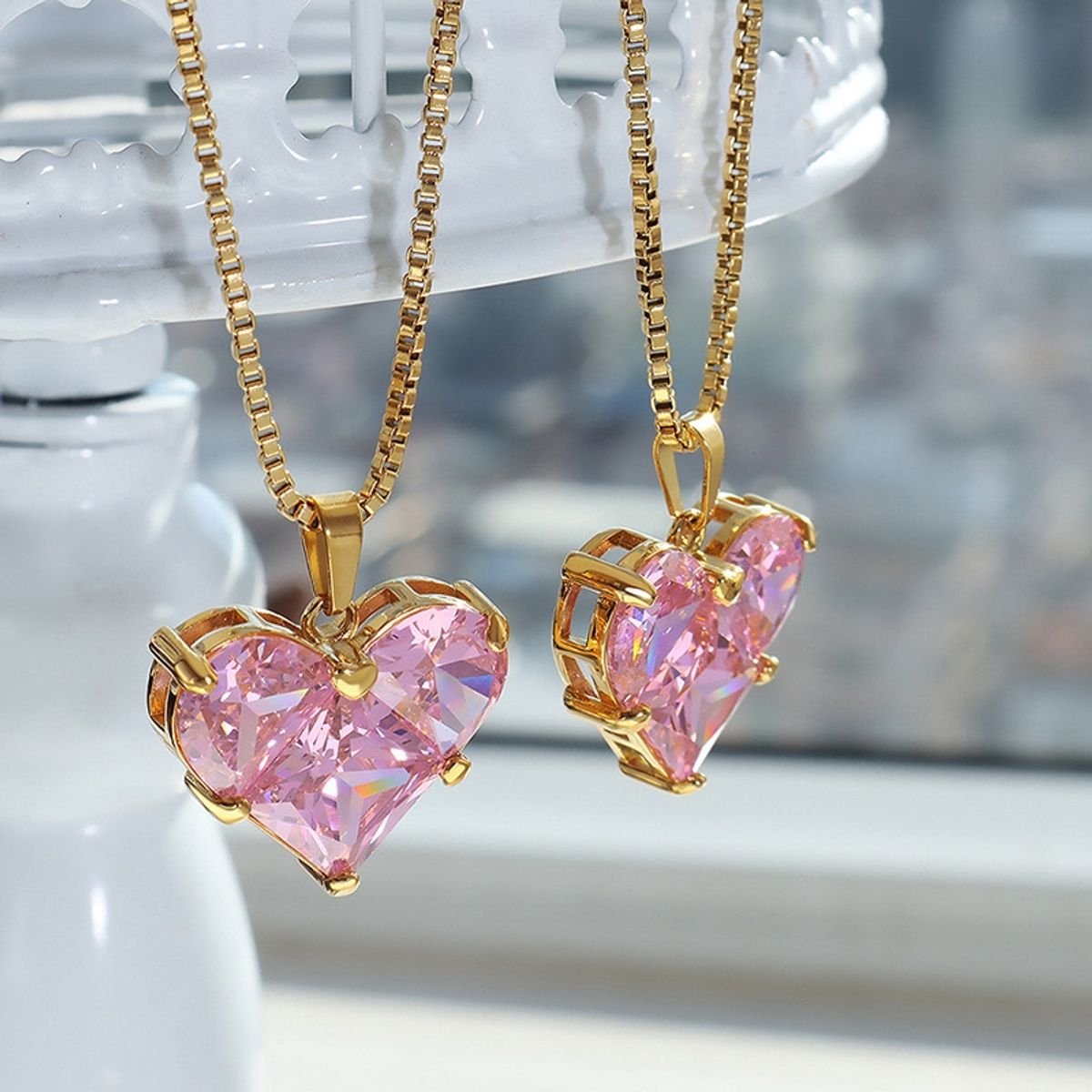 LUX JOYAS - Collar Baño Oro 18k Corazón Rosa Francia