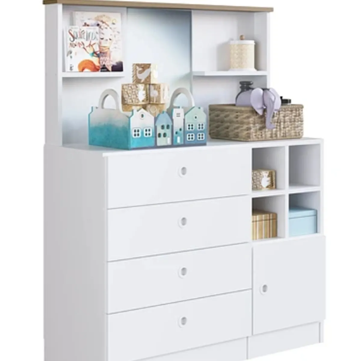 KIDSCOOL - Comoda Infantil 4 Cajones + Puerta y Espejo