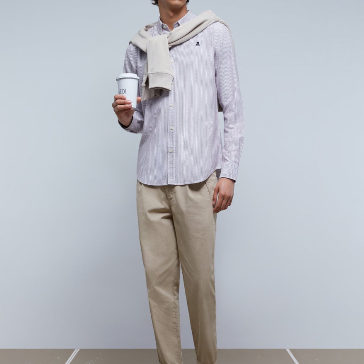 SCALPERS - Camisa Oxford Calavera Contraste Light Burgundy Stripes