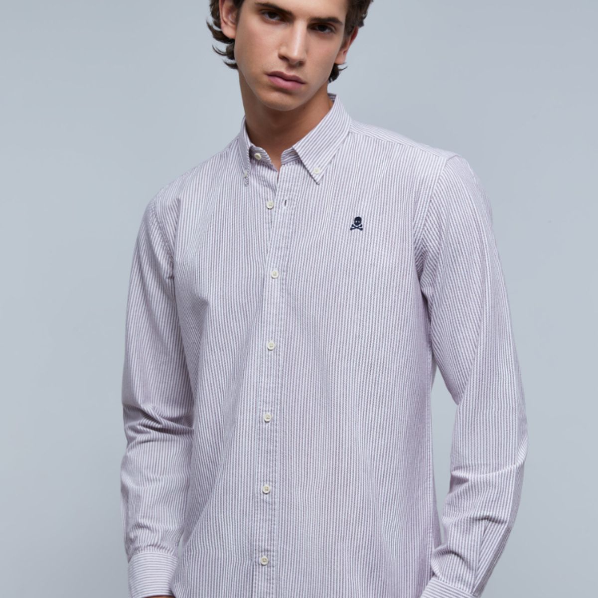 SCALPERS - Camisa Oxford Calavera Contraste Light Burgundy Stripes