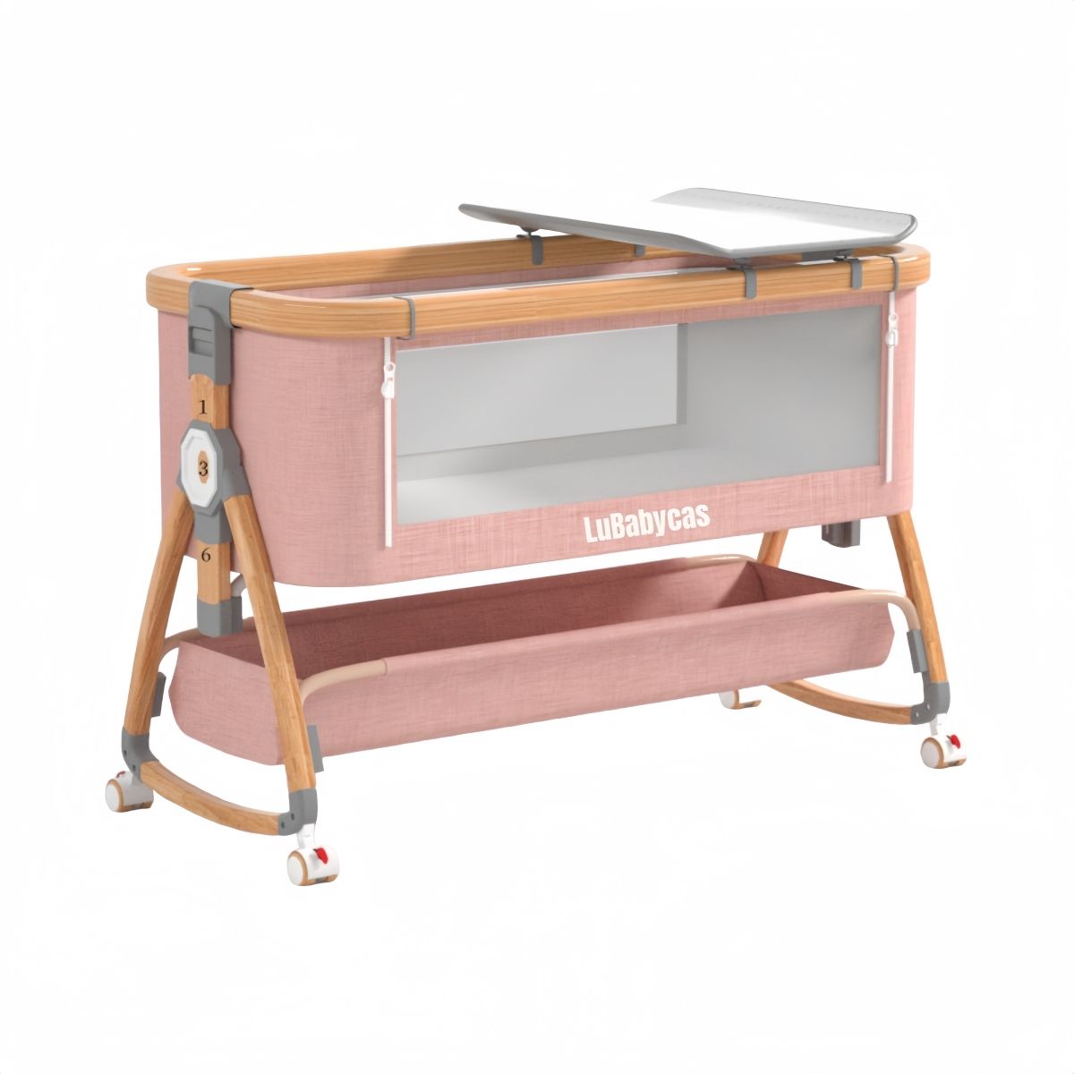 LUBABYCAS - Cuna Colecho Mecedora 3 En 1 LuBabycas Rosada