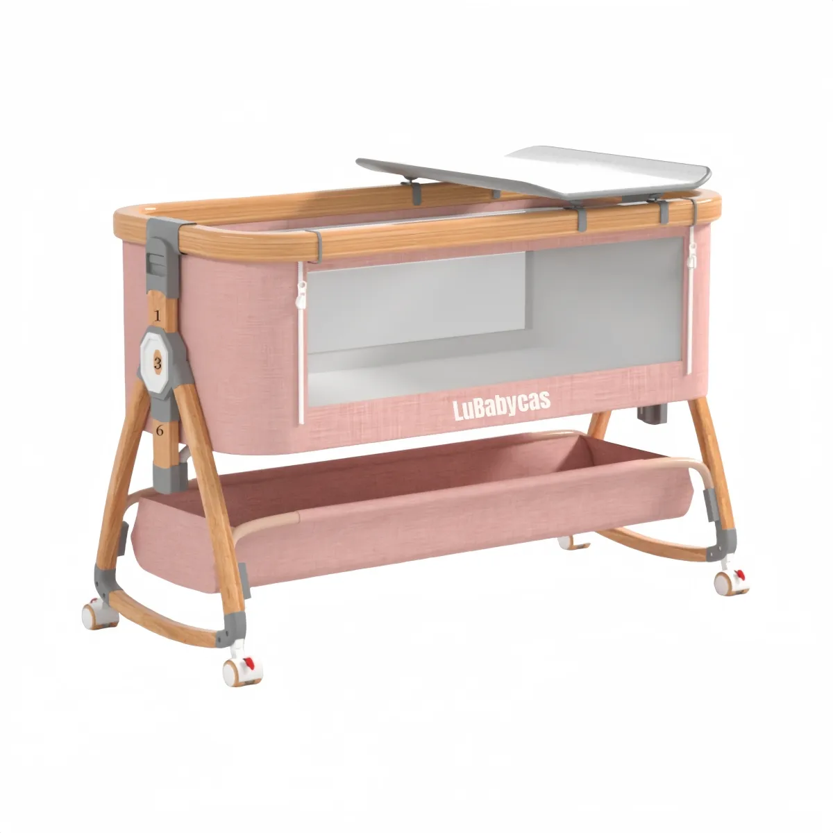 LUBABYCAS - Cuna Colecho Mecedora 3 En 1 LuBabycas Rosada