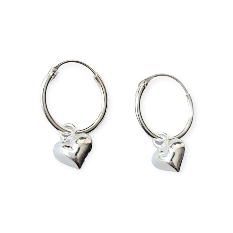 ANDREA COGGIOLA JOYAS - Aros Argolla Mini Corazón Colgante Plata Fina 925
