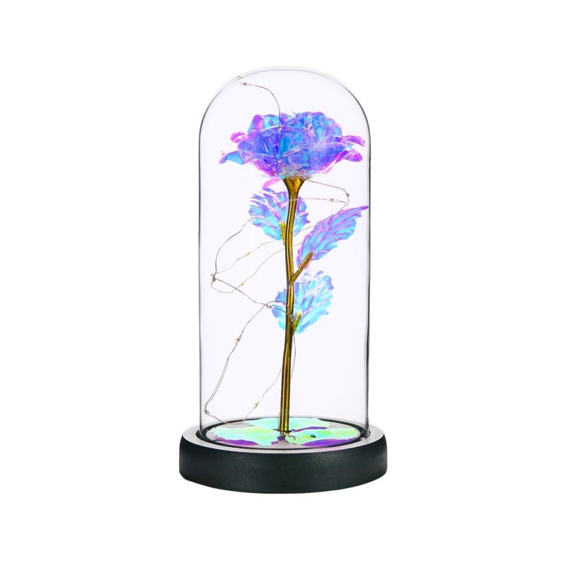 SOLEIO - Rosa Eterna Decoración Con Cúpula De Cristal Azul
