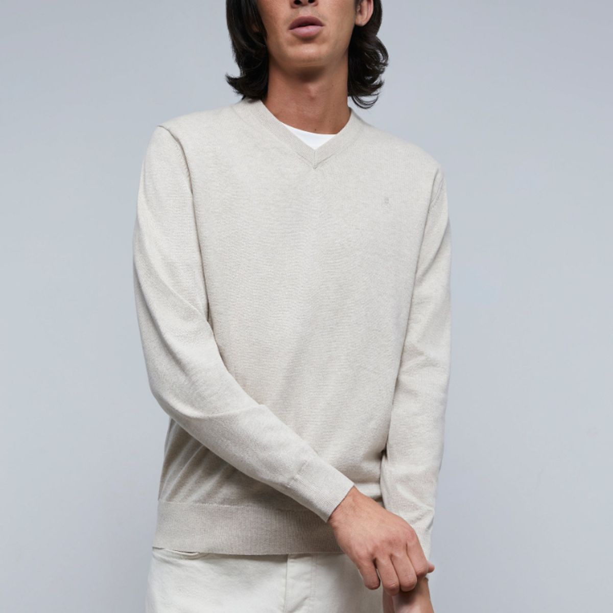 SCALPERS - Sweater Cuello Pico Calavera Beige Scalpers