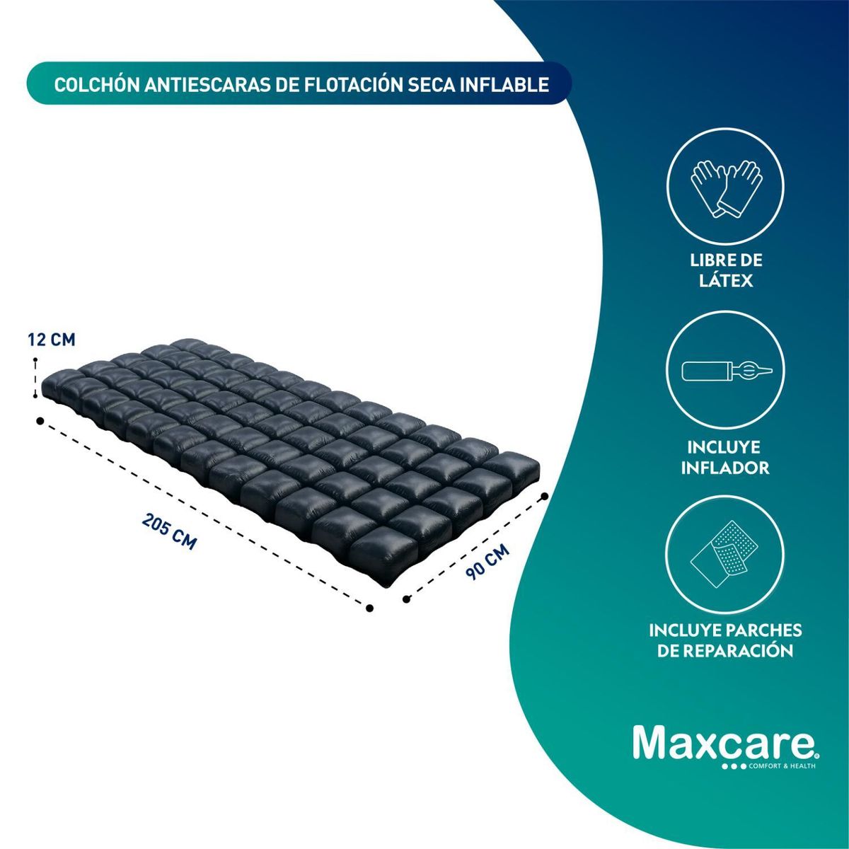 MAXCARE - Colchón Antiescaras Flotación Seca 3 Secciones 205X90X12 Cm