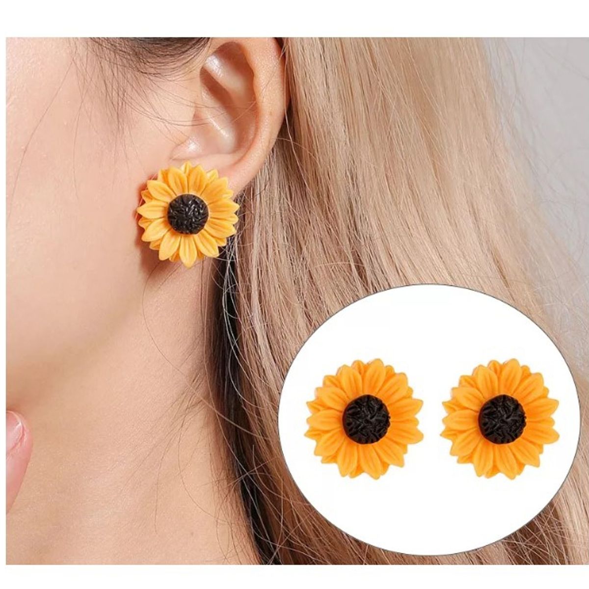 GENERICO - Aros De Girasol Aritos Con Hoja De Girasol Amarillo